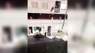Residents evicted migrant squatters by throwing them from the balcony