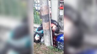 Ride and Die..Girl and Guy on same Motorcycle Crushed behind Street Pole..BF Agonal