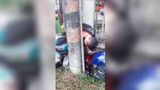 Ride and Die..Girl and Guy on same Motorcycle Crushed behind Street Pole..BF Agonal