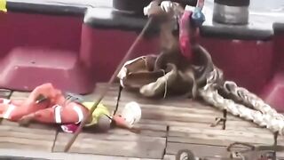Boat Chain Snaps Killing Worker Instantly, likely internally splitting him in half