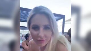 That Look: Guy Busted Staring at Blonde's Ass by his Girl AND the Blonde he's Lustin Over