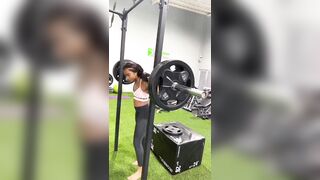 Tiny Girl Squatting 225 lbs. Almost Finds Out you Better be Focused with that Weight