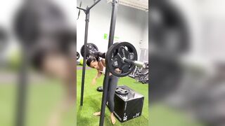 Tiny Girl Squatting 225 lbs. Almost Finds Out you Better be Focused with that Weight