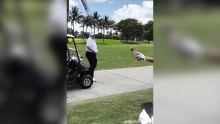 Trump Compliments Fan at Golf Course, Reveals Secret Service Anti-Drone Rifle