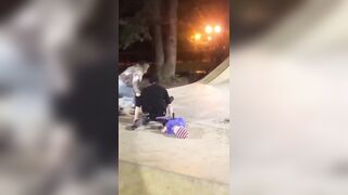 Skate Park Skater vs. Little Girl on Scooter (and her Mom)
