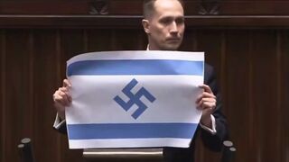 Polish MP displayed an Israeli flag where the Star of David was replaced with swastik