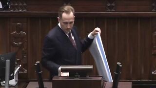 Polish MP displayed an Israeli flag where the Star of David was replaced with swastik