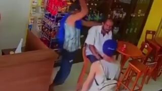 Man Plunges Huge Knife into Customer at Smoke Shop (Brutal)