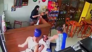 Man Plunges Huge Knife into Customer at Smoke Shop (Brutal)