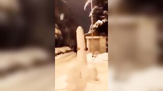 Imagine what the Neighbors must Think...First Time I saw a Snow Penis Ejaculating