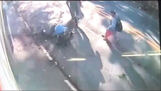 Sharp Guy in Blue, Dies Instantly from Sign, off of Building that Falls and lands on Him