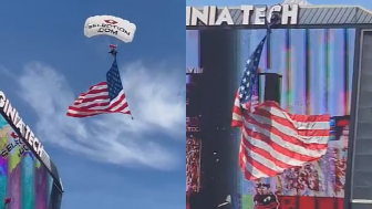 Skydiver rescued after crashing into Virginia Tech scoreboard