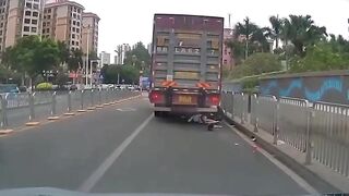 Sad: Girl on a Scooter goes Ahead of the Crowd and Pays Dearly