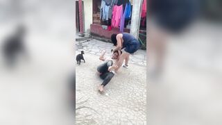 Bad ass woman savagely beating female neighbor