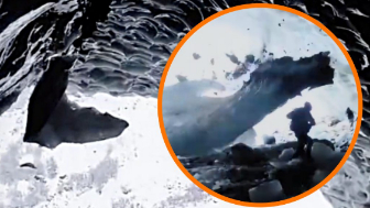 Video Tourist crushed by huge block of ice while exploring cave
