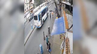 Venezuelan Girl about to get on the Bus does not even see Death Coming (Driver was only 16)