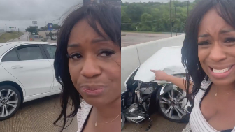 Woman breaks down in tears after wild highway crash: ‘I almost died’