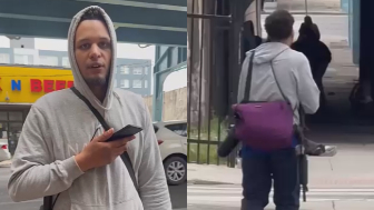 Man walking around Kensington Ave with his assault rifle