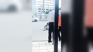 Bad Day: As soon as he Gets Off Bus he is Bashed Over the head with a Luggage Dolly