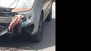 Motorcyclist gets Foot Ripped off in Accident...Watch Slow Motion