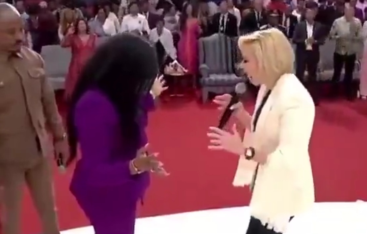 Paula White starts jumping up and down and screaming to “heal this woman.”