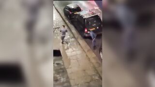 Maniac with Huge Knife Destroys Car outside Bar...then the Bouncers See Him