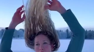 What -30 Degrees does to a Girl's Hair..Watch