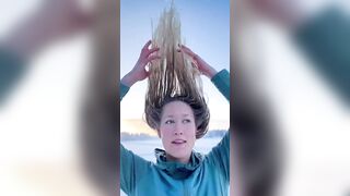 What -30 Degrees does to a Girl's Hair..Watch