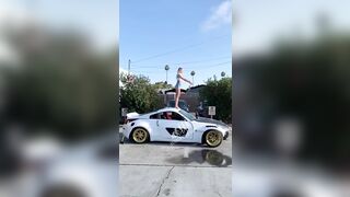 Pretty Blonde tries Backflip on Bf's Porsche