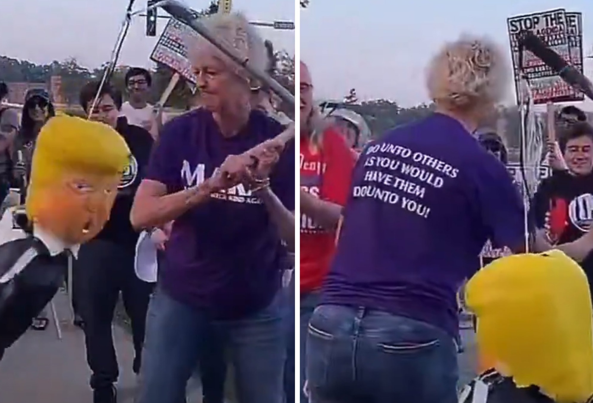 She's wearing shirt about "kindness" as she does this. You can't make it up.