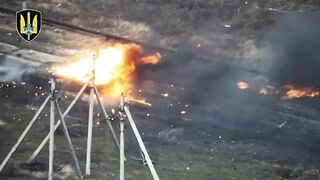 Russian Tank is Evaporated by a Drone that hits the Shells in the Tank