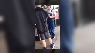 Bold Kid hits on Girl with her Man right there...Mistake