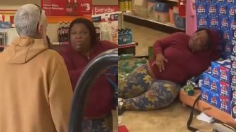 Shoplifting woman pretends to go into labor when a man has had enough