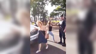 Brazilian Karen and her daughter gets beating from military police