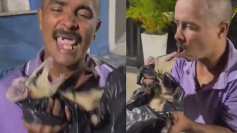 Man gets bitten by an opossum after trying to kiss it