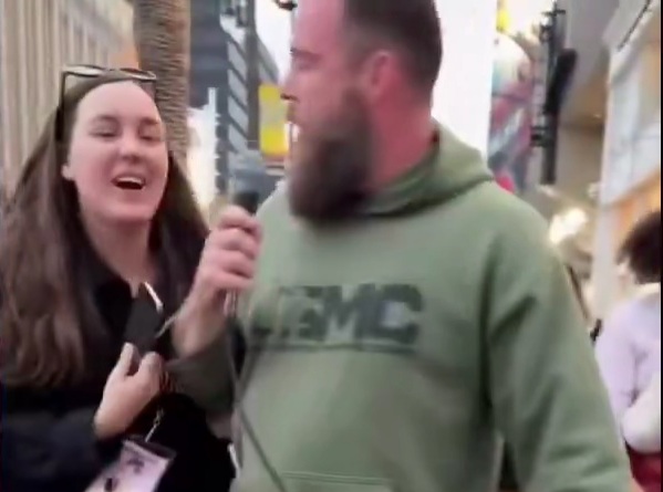 Some crazy psycho in LA started harassing a peaceful Christian street preacher.