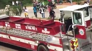 Suicidal Man almost hits the Fire Truck