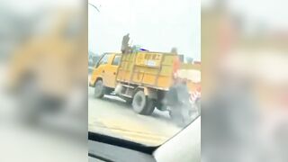 Ha: Police Officer tries Stopping Giant Truck with his Babe Hands