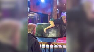 Girl so Drunk on Mechanical Bull She can't Keep Her Short Skirt Up and Twerks to Top it Off (Wait for it)