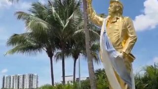 MAGA evangelical leaders gather in Mar-a-Lago to bless and dedicate a gold statue dedicate to Donald Trump.