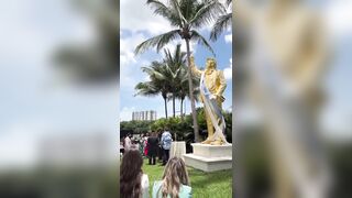 MAGA evangelical leaders gather in Mar-a-Lago to bless and dedicate a gold statue dedicate to Donald Trump.