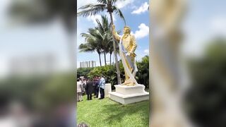 MAGA evangelical leaders gather in Mar-a-Lago to bless and dedicate a gold statue dedicate to Donald Trump.