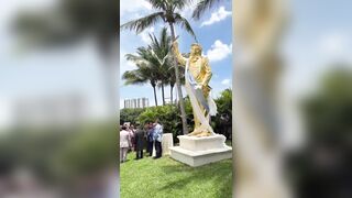 MAGA evangelical leaders gather in Mar-a-Lago to bless and dedicate a gold statue dedicate to Donald Trump.