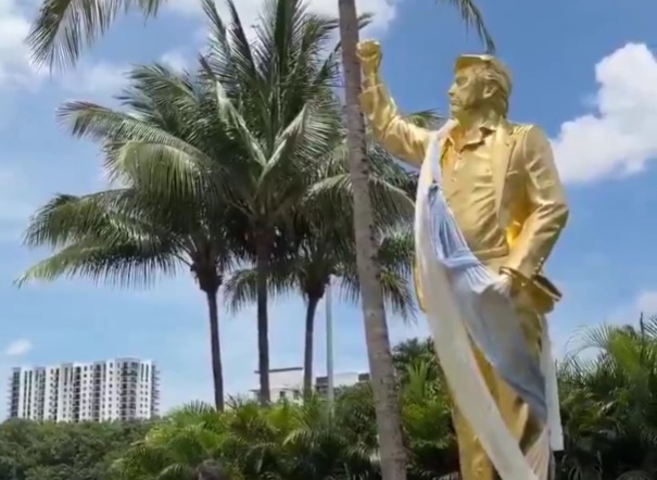 MAGA evangelical leaders gather in Mar-a-Lago to bless and dedicate a gold statue dedicate to Donald Trump.