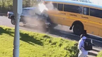 Distracted driver slams into school bus in upstate NY