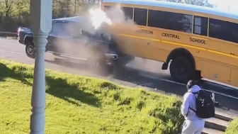 Distracted driver slams into school bus in upstate NY