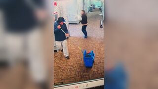 Woman in Hotel gets "Mopped" by the Janitor in Bizarre Altercation