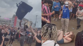 Idiot Throws a Trash Can Into the Crowd at Rolling Loud