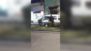 Graphic images: Woman is run over by a minibus after being pushed during a fight