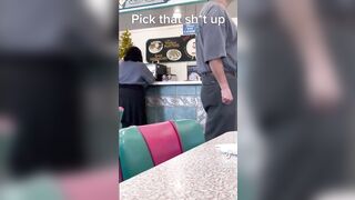 Fat Beastly Black Woman Celebrating Black History Month by Refusing to Pay and Throwing Food.